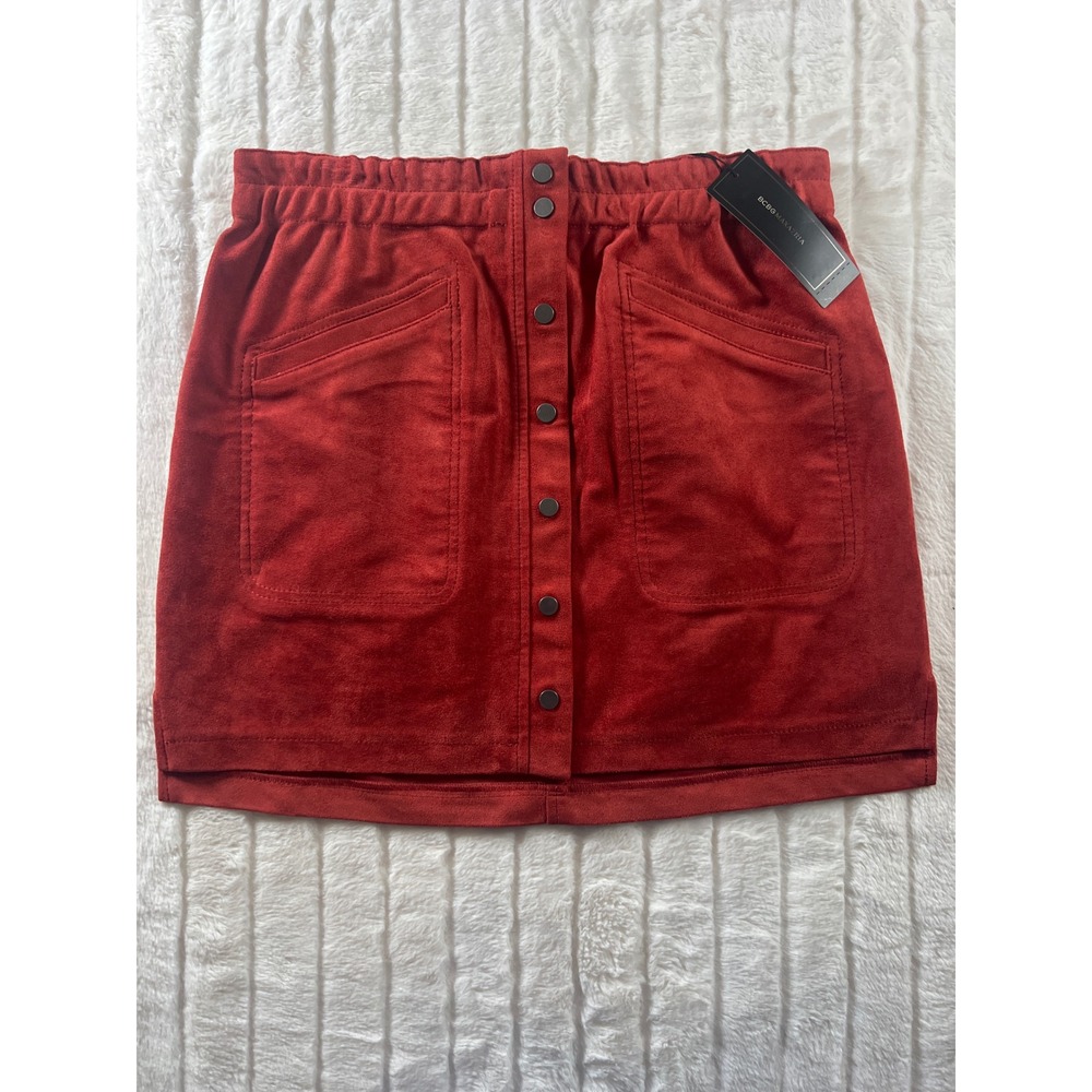 BCBG Maxazria Mora Skirt Womens M Red Tandoori Spice Button‎ Front Mini Lined